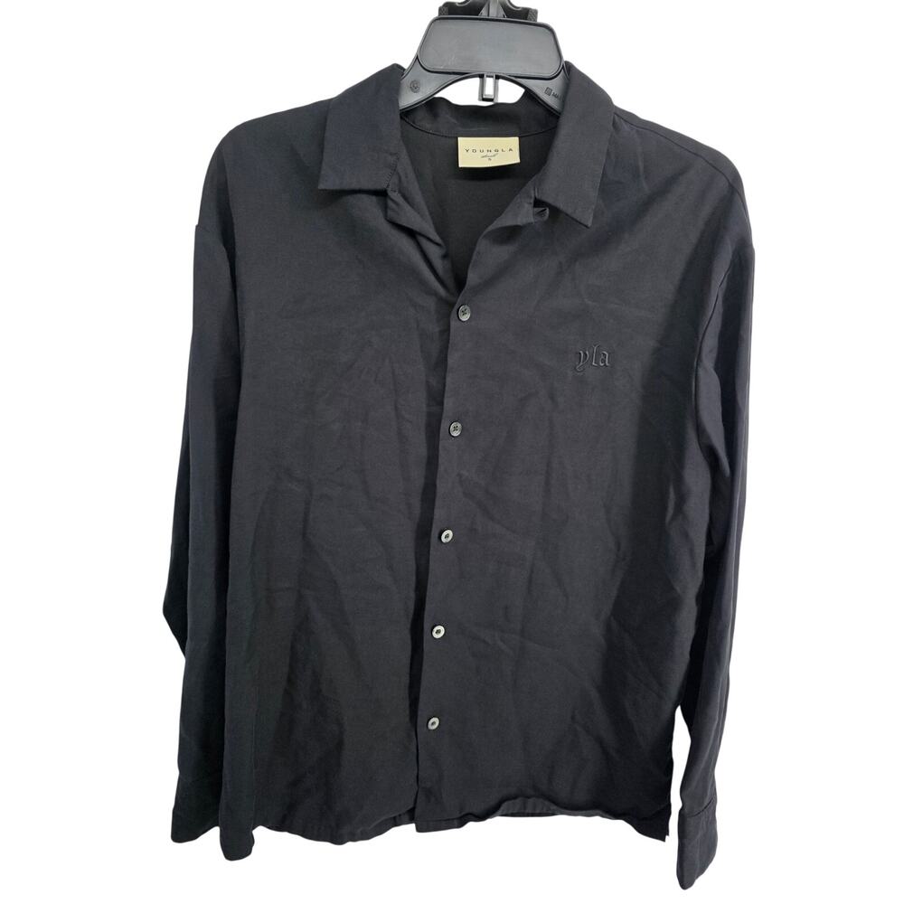 YoungLA Camp Collar Long Sleeve Button Up Shirt Black Size Small 8009